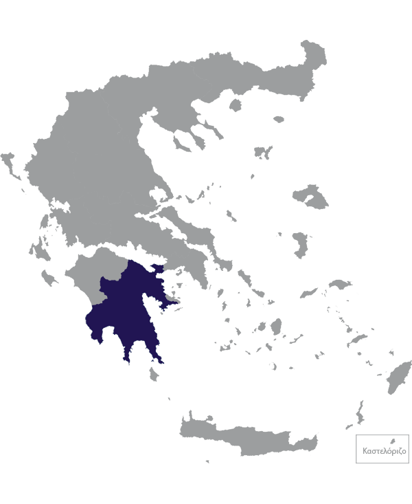 Landkaart Griekenland grijs met periferie Peloponnesos donkerblauw op transparante achtergrond - 600 * 733 pixels